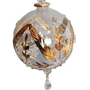 Hand blown clear glass hand painted gold Christmas Ornament 7" crystal pendant